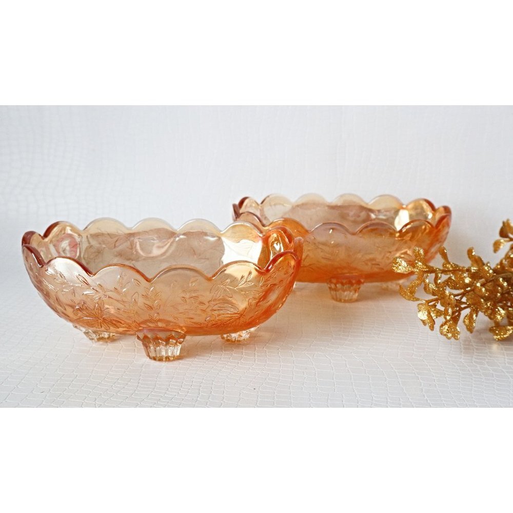 2 Vintage Floragold Footed Candy Dish Louisa Marigold Jeannette 1950's